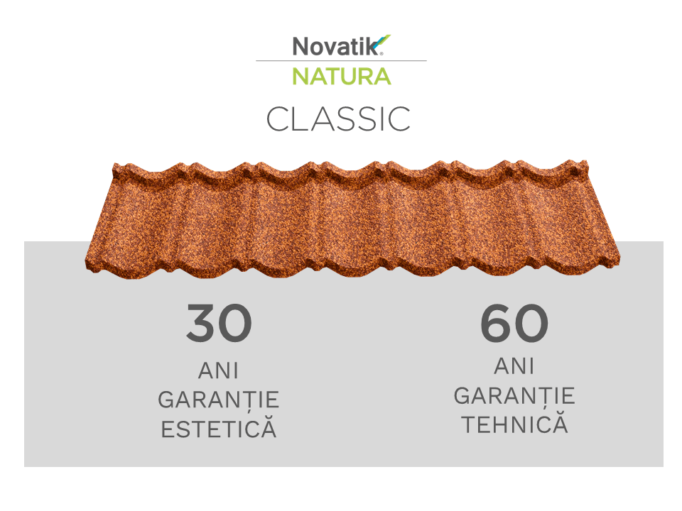 Țiglă metalică cu acoperire de rocă vulcanică Novatik NATURA CLASSIC