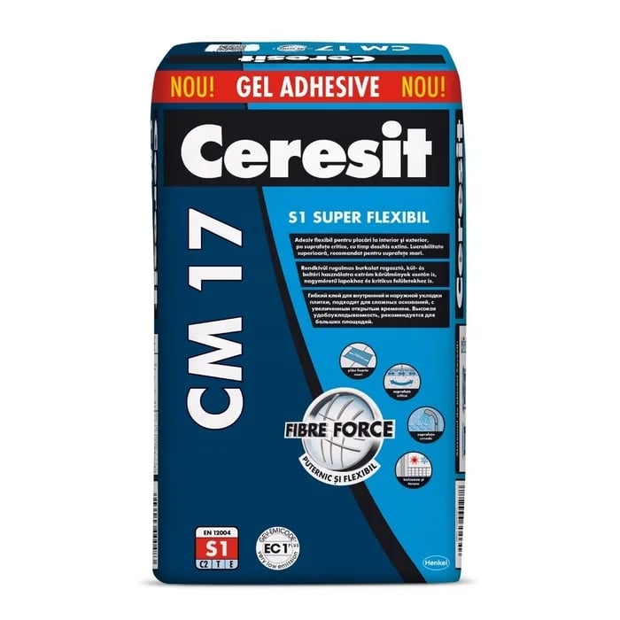 Adeziv super - flexibil pentru gresie si faianta Ceresit CM 17, interior / exterior, gri, 25 kg
