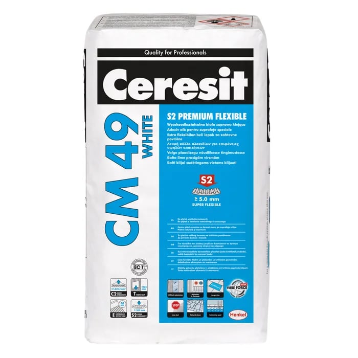 Adeziv super-flexibil pentru placi ceramice Ceresit CM 49, interior / exterior, alb, 20 kg